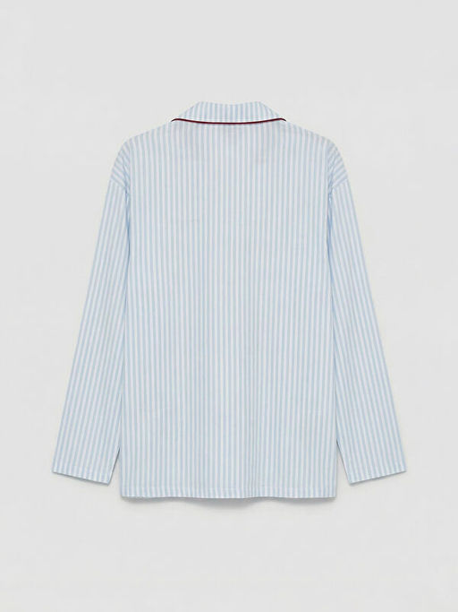 G?mlek Yaka ?izgili Kad?n Pijama Tak?m?