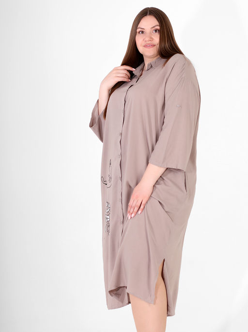 Платье-рубашка свободного фасона бежевое - Almond фото 2