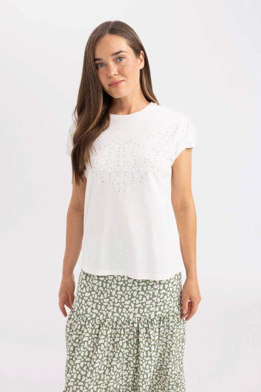 Футболка с коротким рукавом с круглым вырезом и принтом - Defacto фото 3