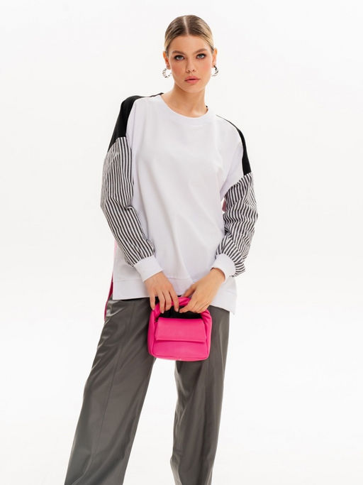 Свитшот с хлопковыми рукавами в полоску 90.2.3 - Sahar art lab фото 8