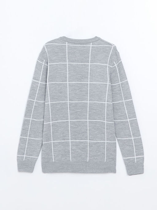 Bisiklet Yaka Uzun Kollu Ekose Erkek Triko Kazak