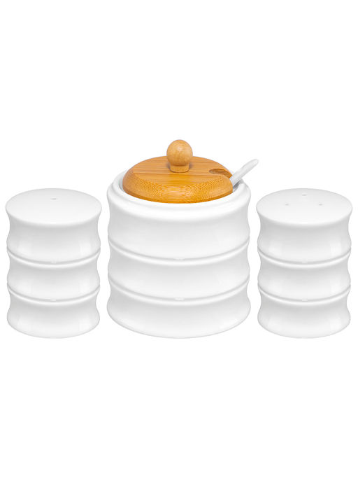 Набор - сахарница 320 мл Бамбук с ложкой+солонка+перечница+салфетница на деревян. подст. с ручкой - Elan gallery фото 4