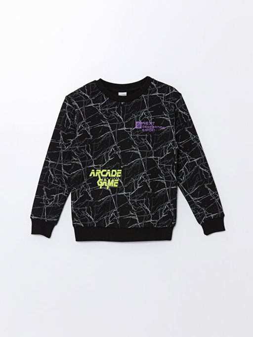 Bisiklet Yaka Bask?l? Uzun Kollu Erkek ?ocuk Sweatshirt