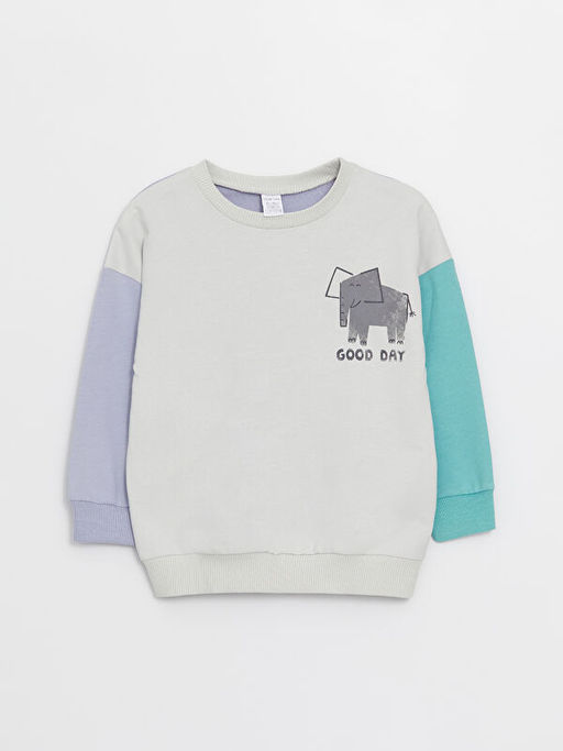 Bisiklet Yaka Bask?l? Erkek Bebek Sweatshirt
