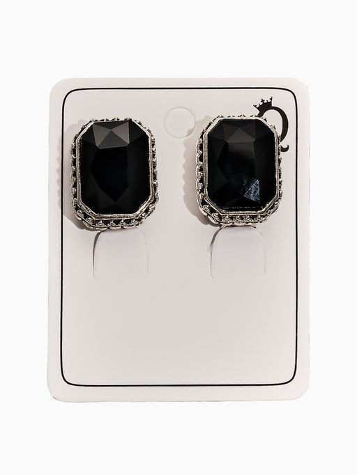 Цена за 2 шт. Клипсы «Винтаж» прямоугольник грань, чёрная в чернёном серебре