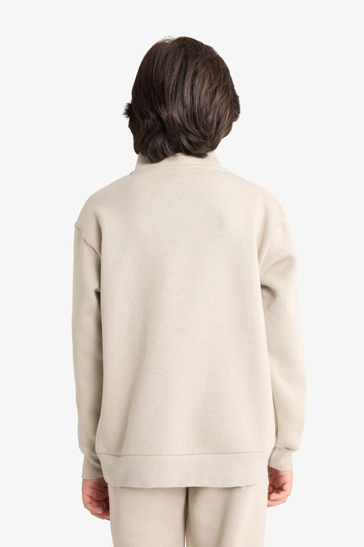 Yar_m Fermuarl_ __i Yumu_ak T_yl_ Bask_l_ Sweatshirt Erkek _ocuk - Defacto фото 6