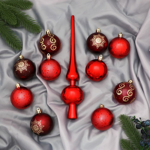 Ёлочные игрушки Новогодний, шары новогодние, набор с верхушкой 21 шт. (20 шаров d=6 см, верхушка), красный