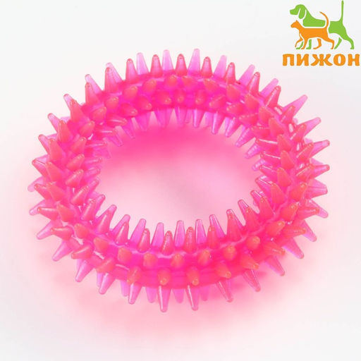 Игрушка жевательная для собак Игольчатое кольцо, 9 см, розовая