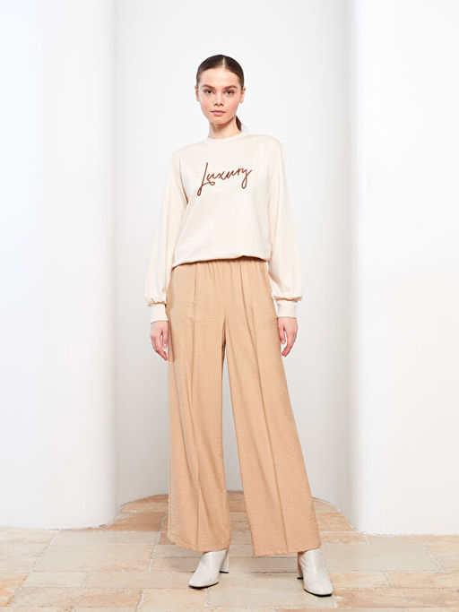 Kad?n Beli Lastikli Rahat Kal?p D?z Pantolon