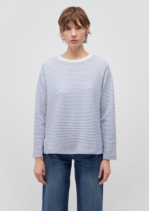 Uzun Kollu Mavi Cizgili Tisort  фото 3