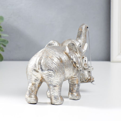 Фигурка полистоун «Слон качает слонёнка на качелях», под серебро, 14.5×8×18 см