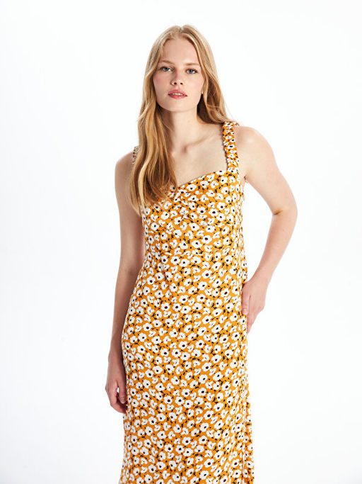 Kalp Yaka ?i?ekli Elbise