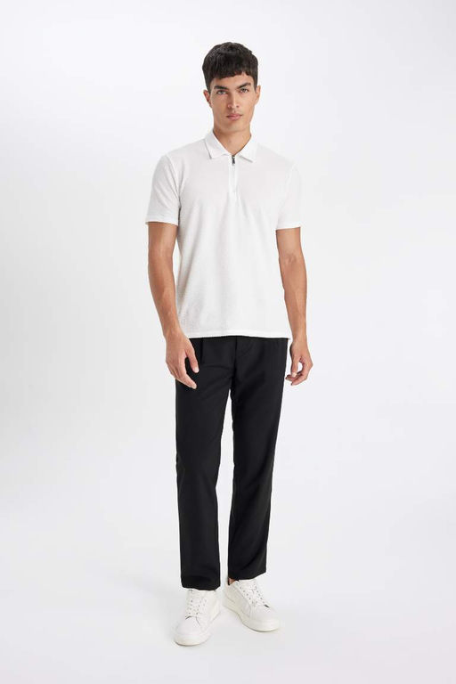 Slim Fit Dar Kesim Yar?m Fermuarl? K?sa Kollu Krink?l Polo Tisort - Defacto фото 7