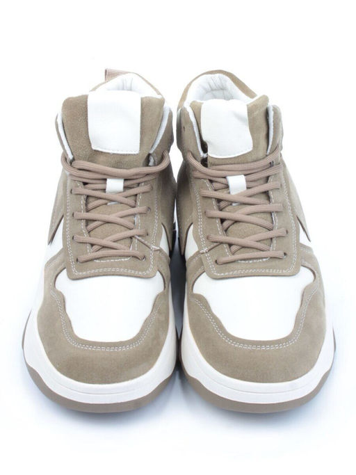 05-P83-2Z WHITE/BROWN Кроссовки женские зимние (натуральная и искусственная кожа, шерсть)