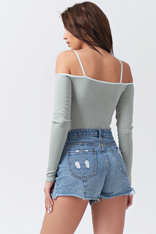 Боди трикотажное с длинным рукавом мятное - Fly фото 2