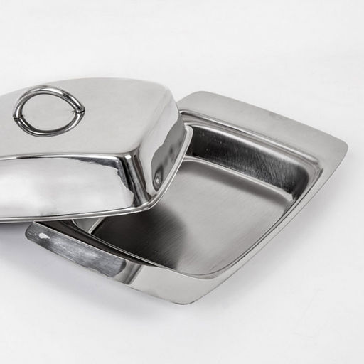 Масленка из нержавеющей стали "Адела" 17,5х11х8см, s0,5мм, вмещает 180-200г масла, полировка внешняя - зеркальная, внутренняя - матовая, крышка с ручкой, закругленные безопасные края, цветная коробка, "TalleR" (Китай)