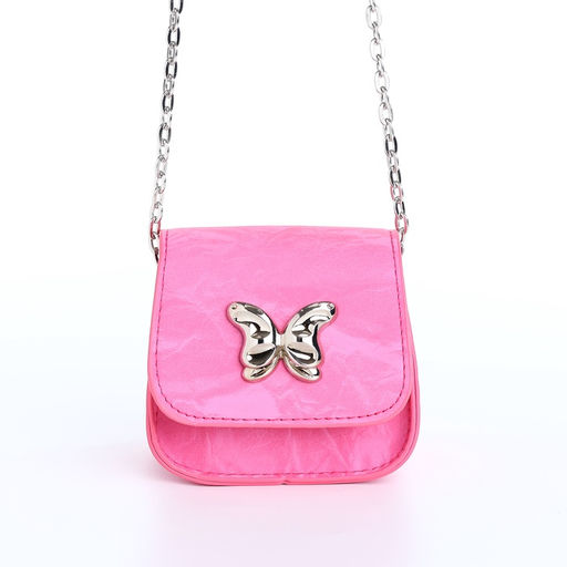 Сумка мини-клатч на магните, на длинной цепочке, розовая