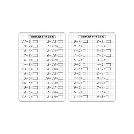 Цена за 2 шт. Тренажёр «Счёт от 0 до 20. Сложение»
