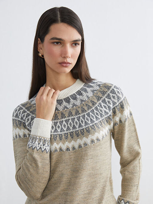 Bisiklet Yaka Desenli Kad?n Triko Kazak