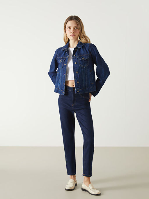 G?mlek Yaka Kad?n Jean Ceket