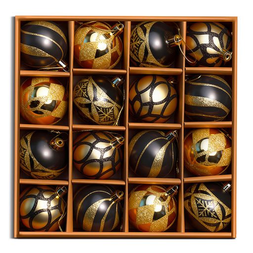 Набор новогодних украшений (золото с чёрным, 6см)