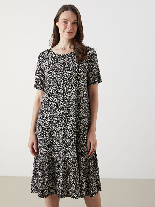 Bisiklet Yaka ?i?ekli A Kesim Elbise