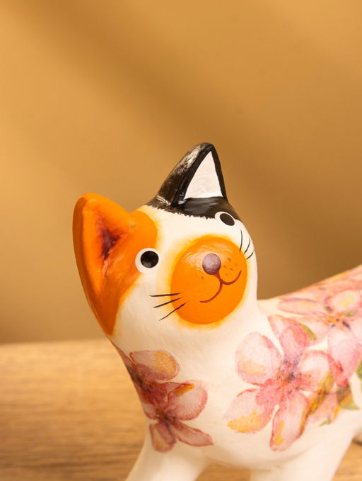 Сувенир «Котик в цветах», 13×3×9 см, дерево, бело-оранжевый