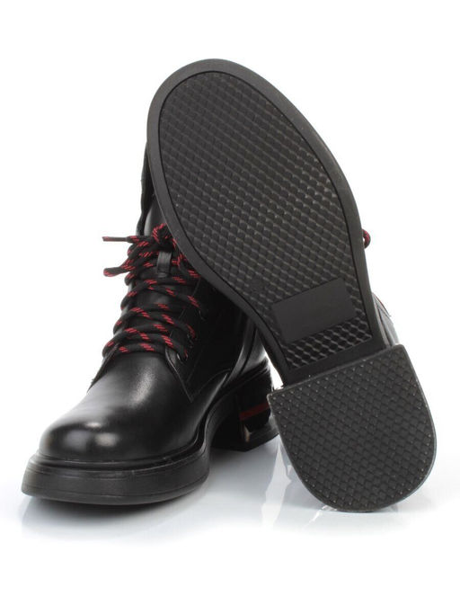 01-P514-1 BLACK/RED Ботинки демисезонные женские (натуральная кожа, байка)