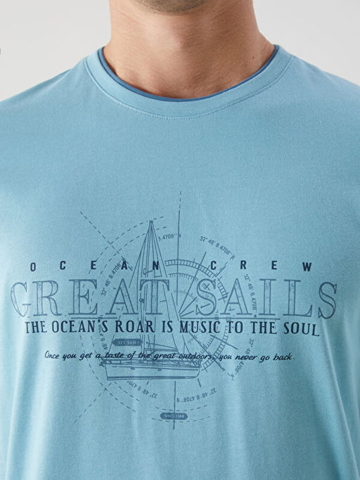 Bisiklet Yaka K?sa Kollu Bask?l? Penye Erkek Ti??rt