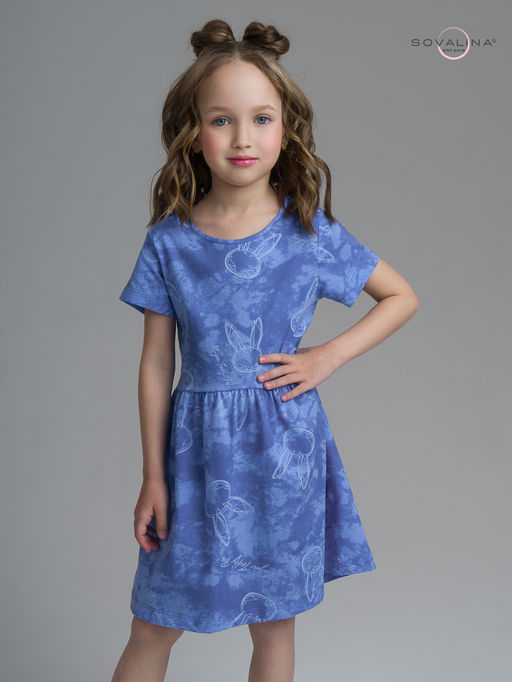 Платье Лето зайцы варенка синий - Sovalina фото 5