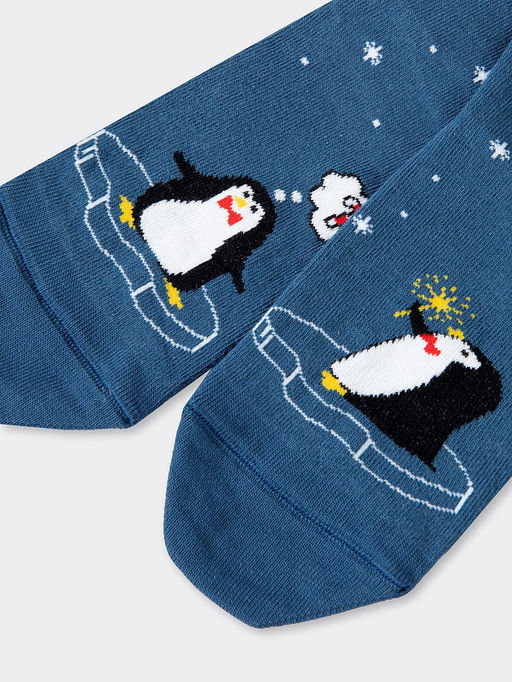Цена за 5 пар! Носки женские синие с рисунком в виде пингвинов - Mark formelle фото 2