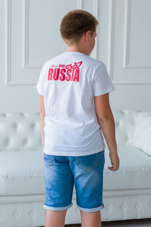 Футболка детская из кулирки Россия белый - Амадэль фото 6