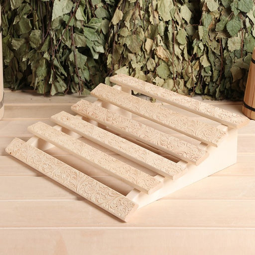 Подголовник для бани и сауны «Русские узоры», 34×32×14 см, деревянный, анатомический, «Добропаровъ»