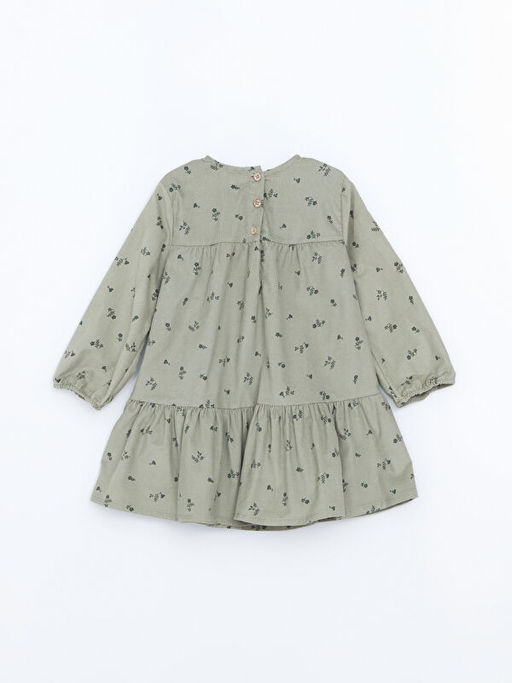 Bisiklet Yaka K?z Bebek ?i?ekli Kadife Elbise