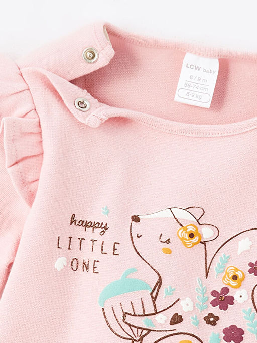 Bisiklet Yaka Uzun Kollu Bask?l? K?z Bebek Bluz ve Tayt 2li Tak?m