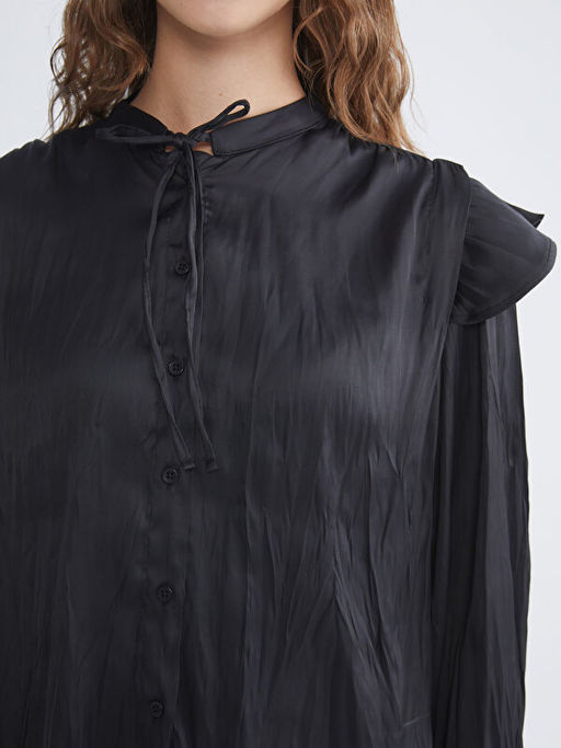 Ba?lamal? Yaka Saten F?rf?rl? Bluz