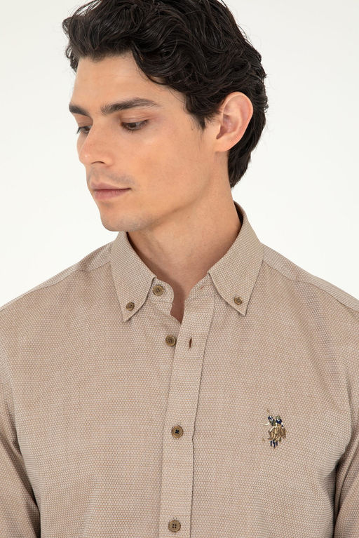 Мужская базовая рубашка цвета хаки с длинным рукавом - U.s. polo assn фото 2