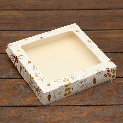 Цена за 20 шт. Коробка складная с окном Новогодняя 20 х 20 х 4 см - UPAK LAND фото 2