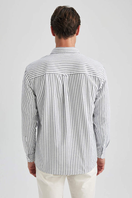 Оксфордская рубашка в полоску с длинным рукавом Relax Fit - Defacto фото 9
