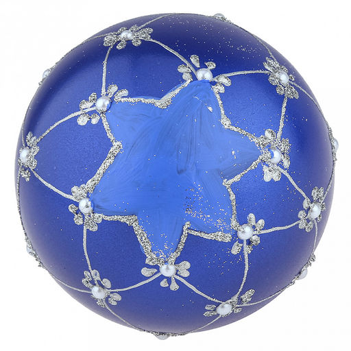 Елочная игрушка шар стеклянная д9,5см, синий металлик, ручная художественная роспись, подарочная упаковка (Россия) - Домашняя мода фото 4