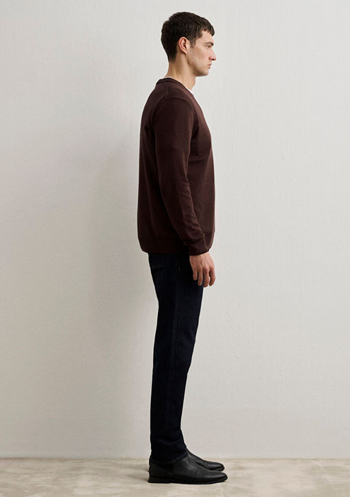 Bisiklet Yaka Kahverengi Kazak - Mavi фото 6