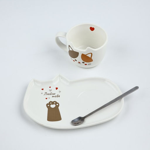 Чайная пара Люблю тебя: кружка 200 мл, блюдце, ложка
