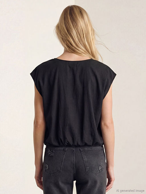 V Yaka B?zg?l? Poplin Bluz