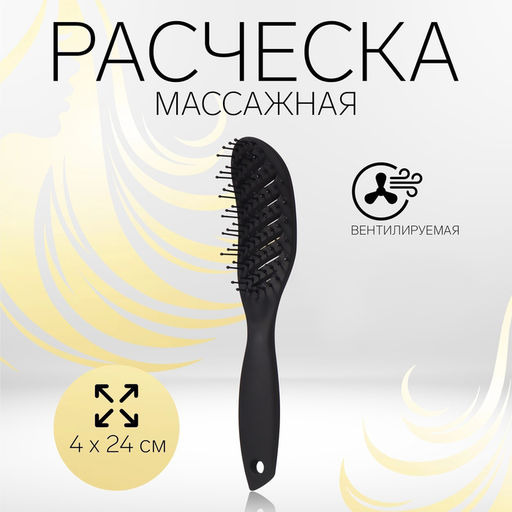 Расчёска массажная, вентилируемая, 4×24 (±1) см, чёрная