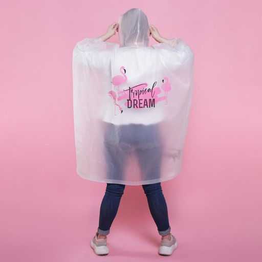 Дождевик взрослый пончо Tropical dream, оверсайз, 44-52, 97×120 см, белый