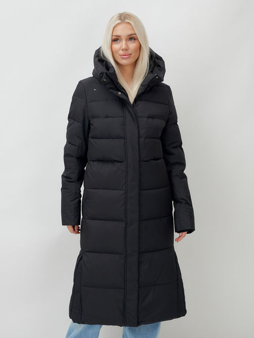 Пальто утепленное стеганное зимнее с капюшоном женское черного цвета 9620Ch - Mtforce фото 13