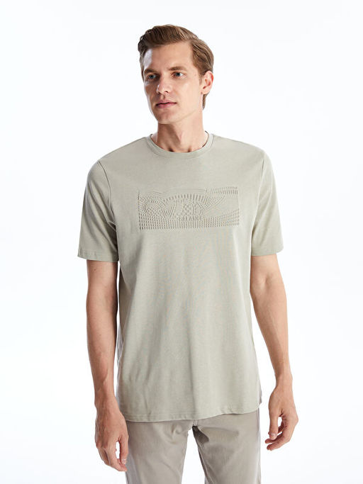 Bisiklet Yaka K?sa Kollu Bask?l? Penye Erkek Ti??rt