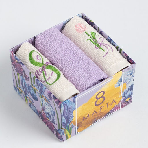 Набор полотенец 8 Марта 30?30 см-3 шт., 100% хлопок 340 г/м?