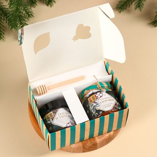 Подарочный набор Тепла в новом году: алтайский мёд с мумиё 240 г., ягодно-травяной чай 50 г., ложка для мёда - Доброе здоровье фото 2