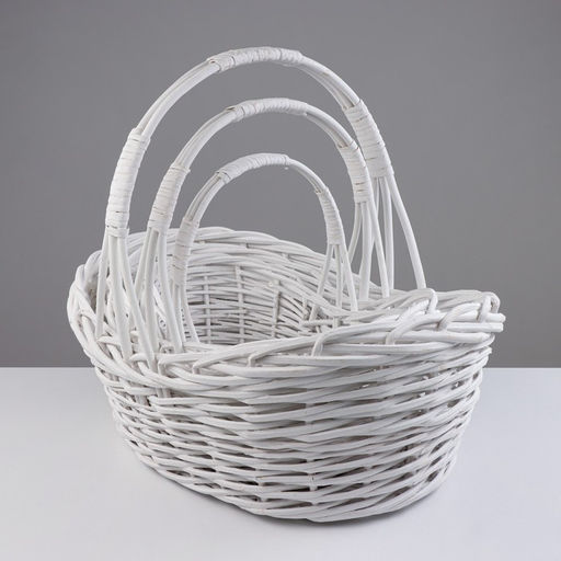 Корзина плетёная для хранения Raja, из лозы, с ручкой, белая, набор 3 шт.